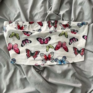 White tube top with butterfly print